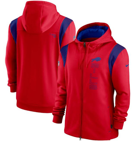 Men's Buffalo Bills 2021 Red Sideline Team Performance Full-Zip Hoodie